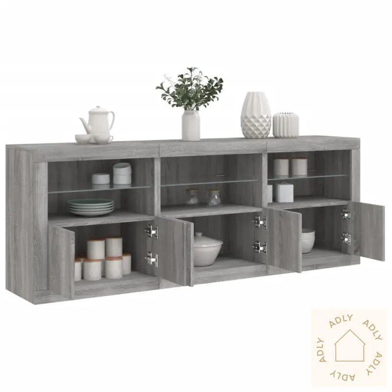 Skjenk Med Led-Lys Grå Sonoma 181,5X37X67 Cm