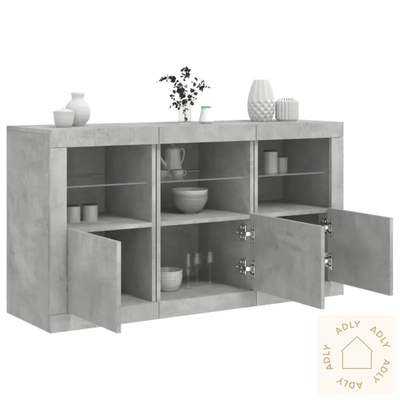 Skjenk Med Led-Lys Betonggrå 123X37X67 Cm