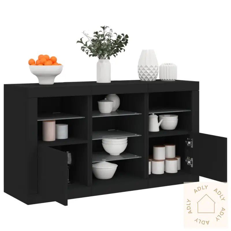 Skjenk Med Led-Lys Svart 123X37X67 Cm