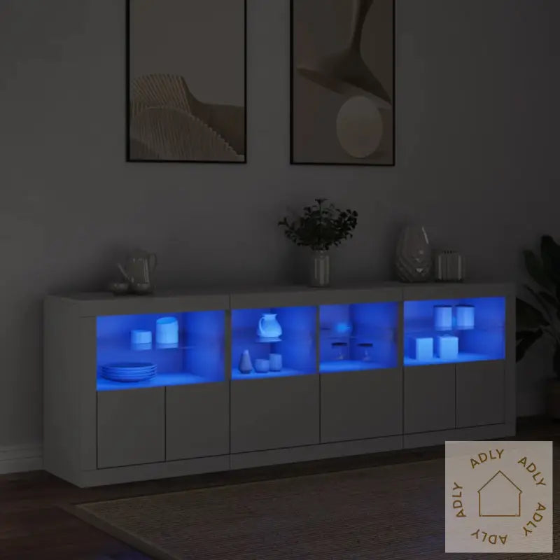 Skjenk Med Led-Lys Hvit 202X37X67 Cm