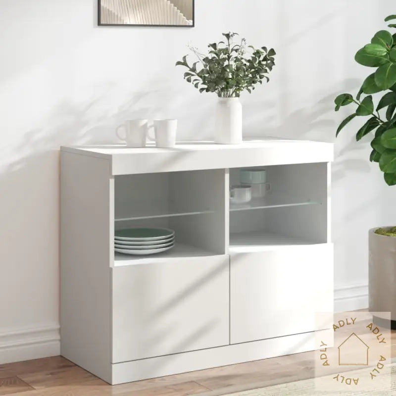 Skjenk Med Led-Lys Hvit 81X37X67 Cm