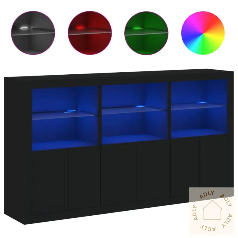 Skjenk Med Led-Lys Svart 181,5X37X100 Cm