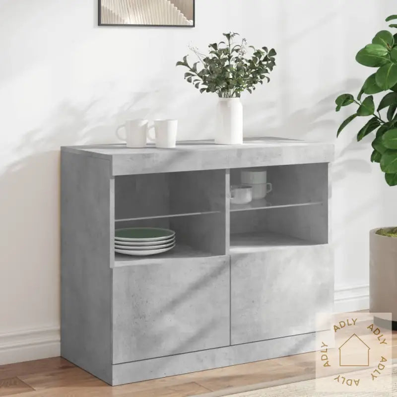 Skjenk Med Led-Lys Betonggrå 81X37X67 Cm