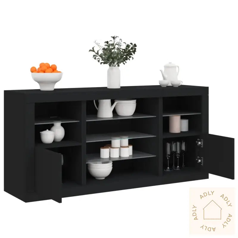 Skjenk Med Led-Lys Svart 142,5X37X67 Cm