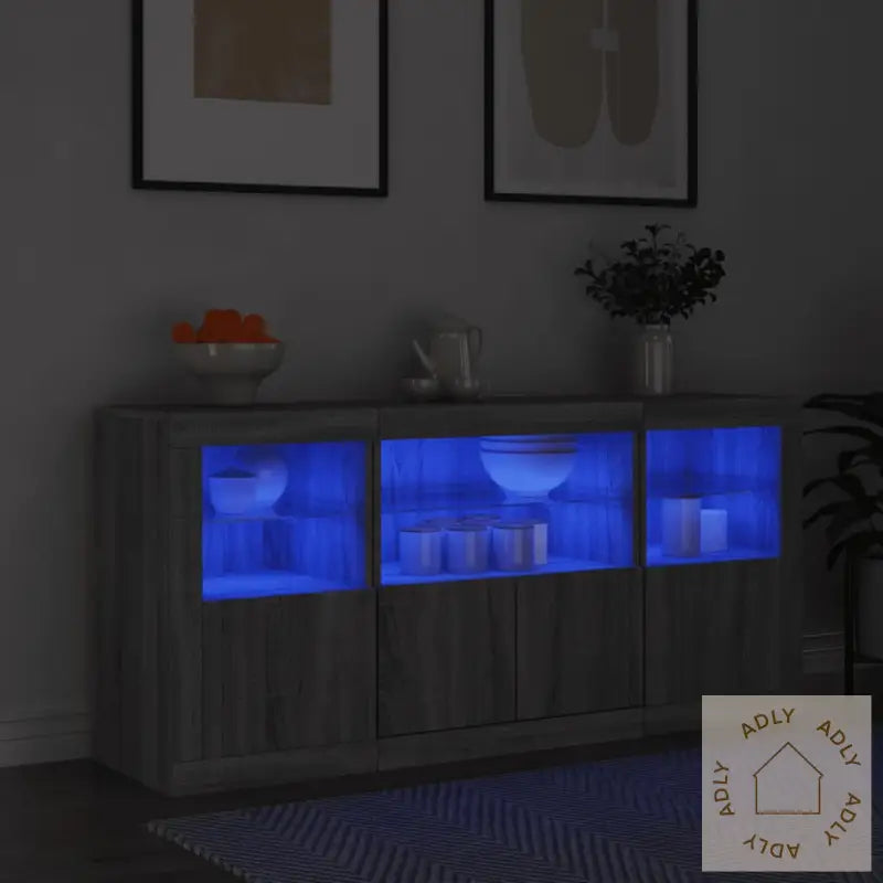Skjenk Med Led-Lys Grå Sonoma 142,5X37X67 Cm