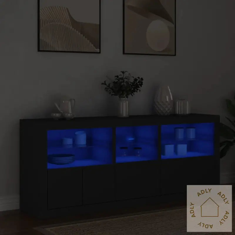Skjenk Med Led-Lys Svart 162X37X67 Cm