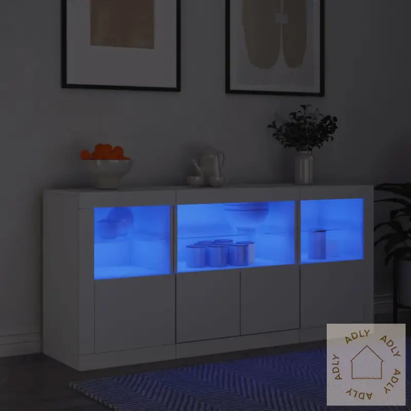 Skjenk Med Led-Lys Hvit 142,5X37X67 Cm