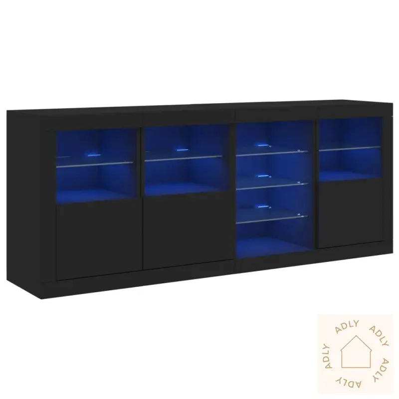 Skjenk Med Led-Lys Svart 164X37X67 Cm