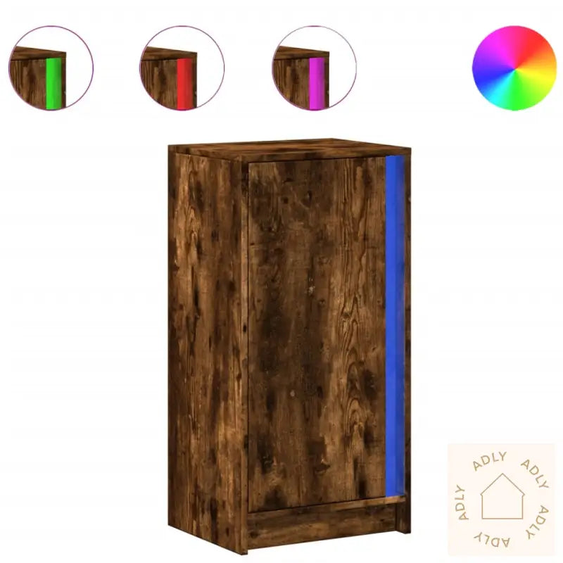Skjenk Med Led Røkt Eik 42,5X34X85 Cm Konstruert Tre