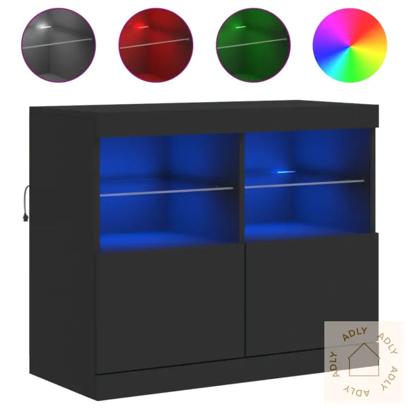 Skjenk Med Led-Lys Svart 81X37X67 Cm