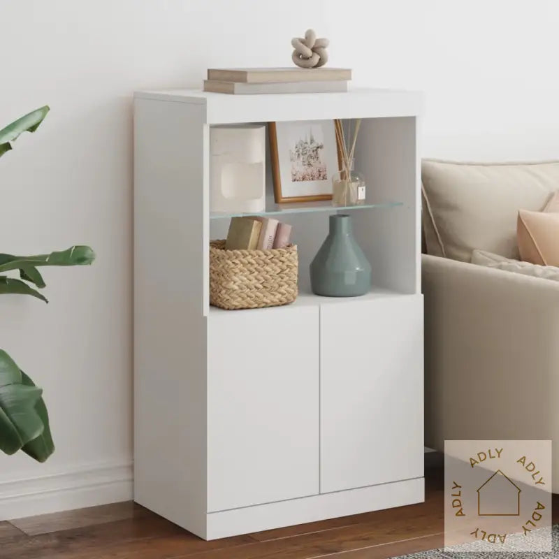 Skjenk Med Led-Lys Hvit 60,5X37X100 Cm