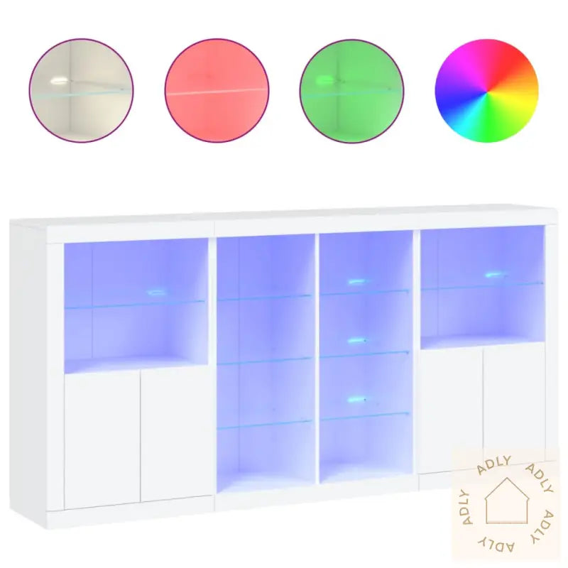 Skjenk Med Led-Lys Hvit 202X37X100 Cm