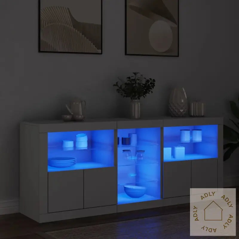 Skjenk Med Led-Lys Hvit 162X37X67 Cm