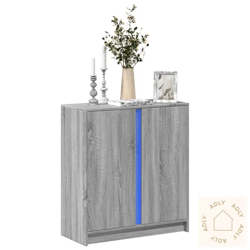 Skjenk Med Led Grå Sonoma 77X34X85 Cm Konstruert Tre
