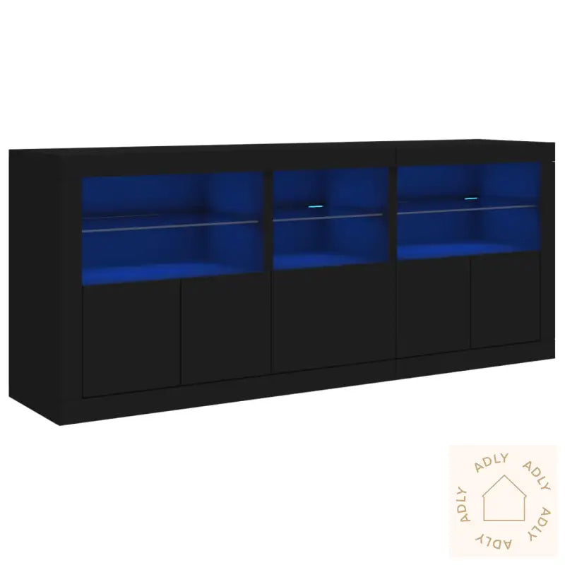Skjenk Med Led-Lys Svart 162X37X67 Cm