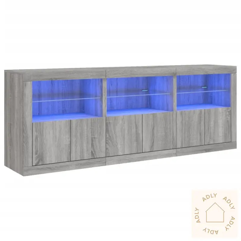 Skjenk Med Led-Lys Grå Sonoma 181,5X37X67 Cm