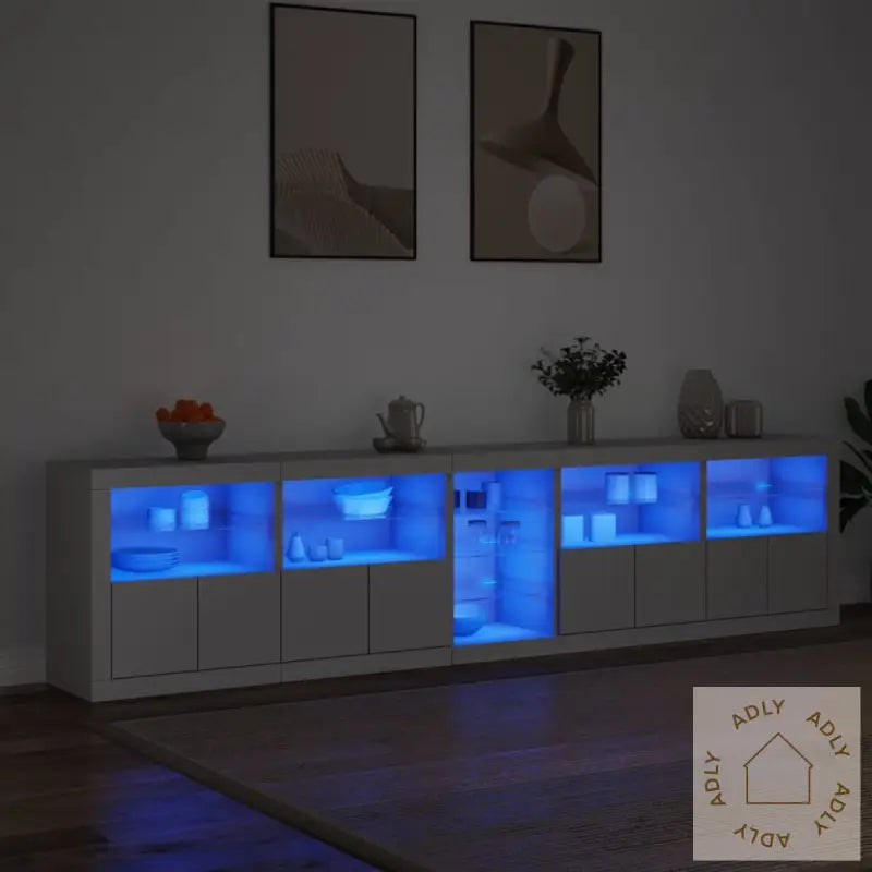 Skjenk Med Led-Lys Hvit 283X37X67 Cm