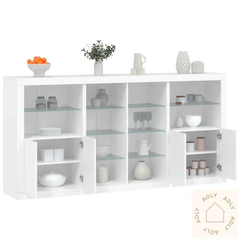 Skjenk Med Led-Lys Hvit 202X37X100 Cm