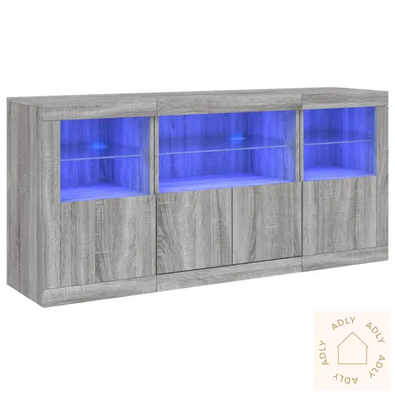 Skjenk Med Led-Lys Grå Sonoma 142,5X37X67 Cm