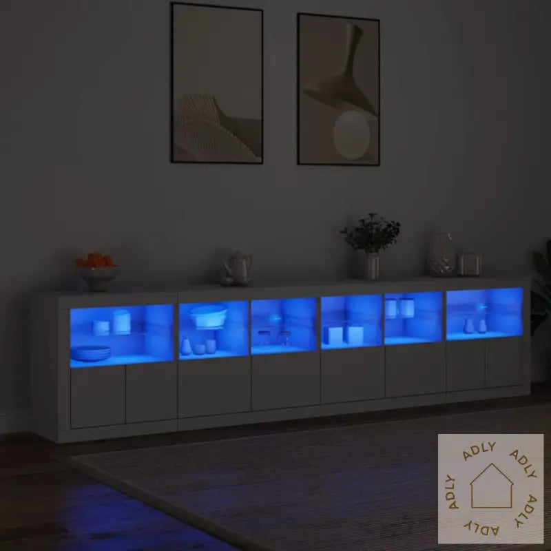 Skjenk Med Led-Lys Hvit 283X37X67 Cm