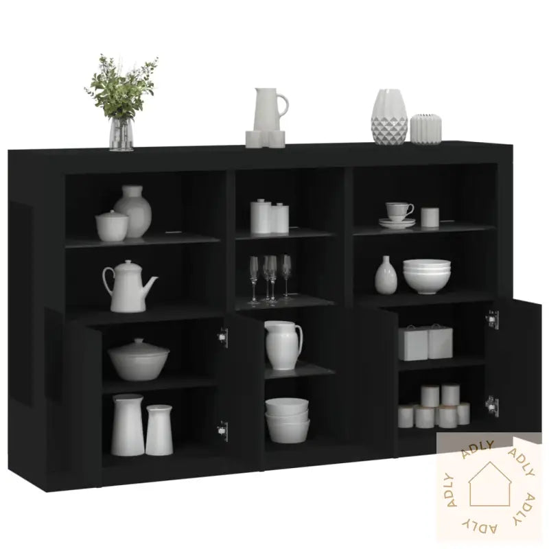 Skjenk Med Led-Lys Svart 162X37X100 Cm