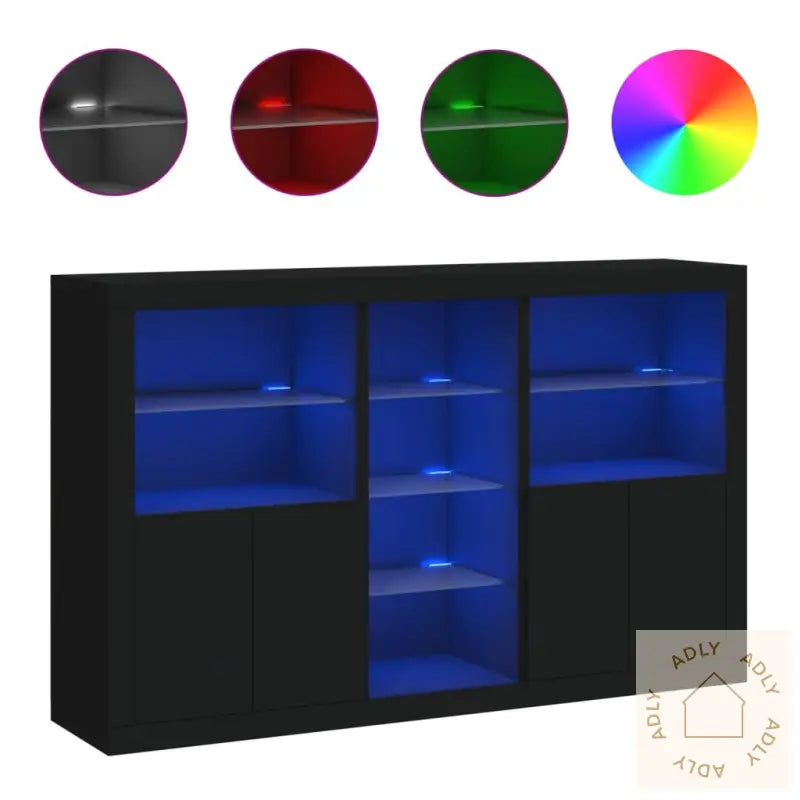 Skjenk Med Led-Lys Svart 162X37X100 Cm