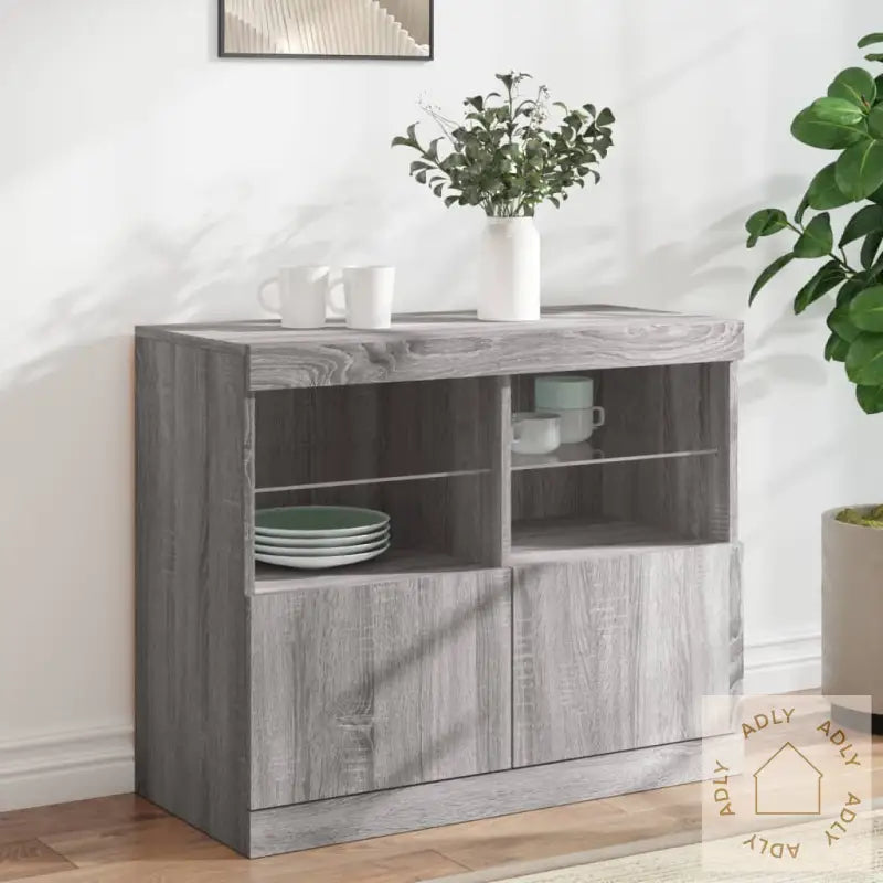 Skjenk Med Led-Lys Grå Sonoma 81X37X67 Cm