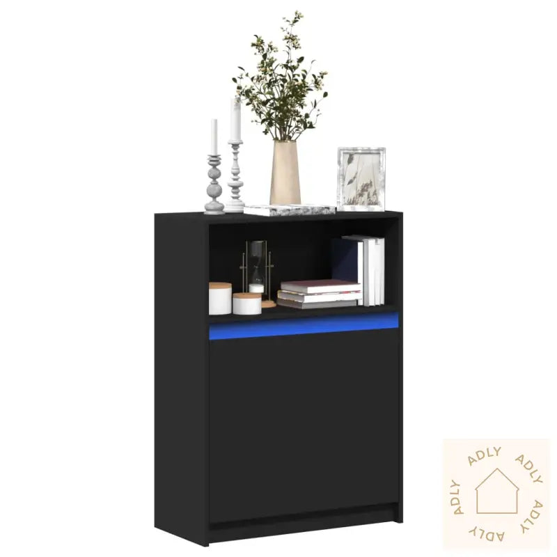 Skjenk Med Led Svart 72X34X100 Cm Konstruert Tre