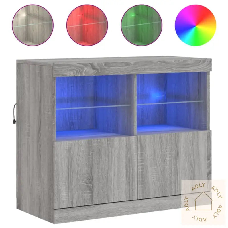 Skjenk Med Led-Lys Grå Sonoma 81X37X67 Cm