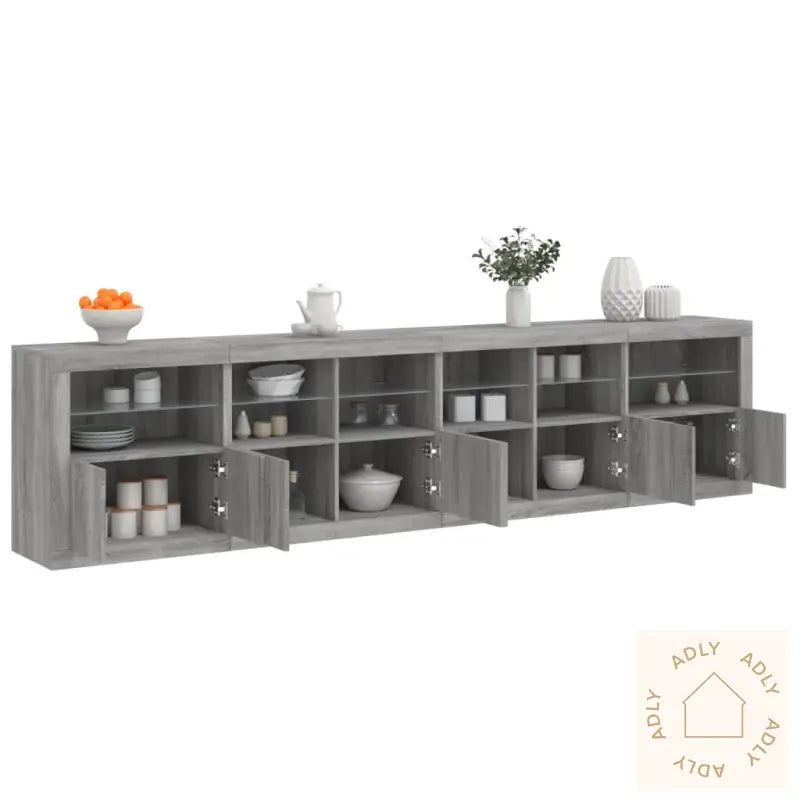 Skjenk Med Led-Lys Grå Sonoma 283X37X67 Cm