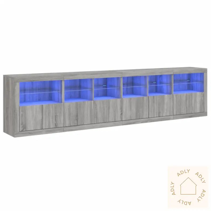 Skjenk Med Led-Lys Grå Sonoma 283X37X67 Cm