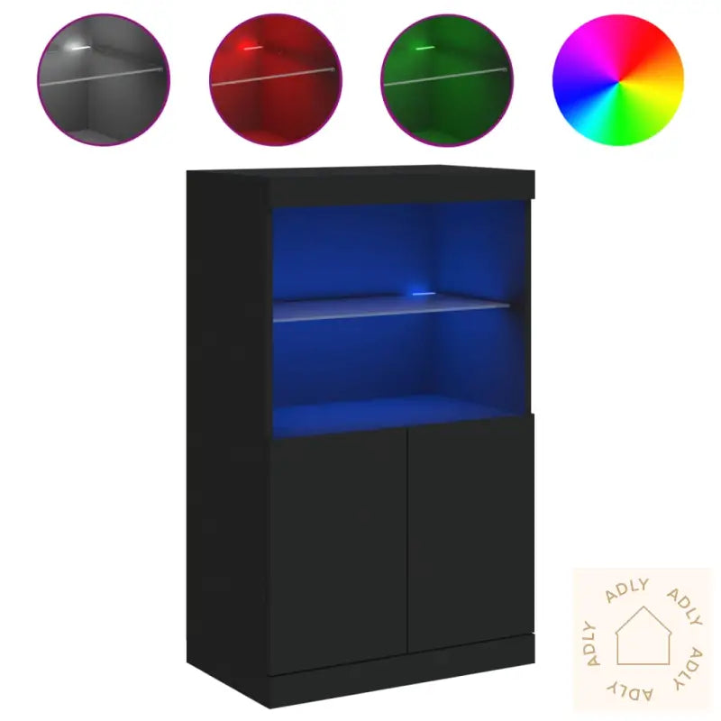 Skjenk Med Led-Lys Svart 60,5X37X100 Cm