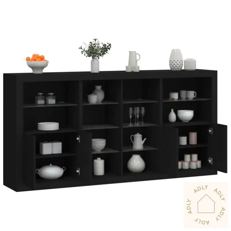 Skjenk Med Led-Lys Svart 202X37X100 Cm