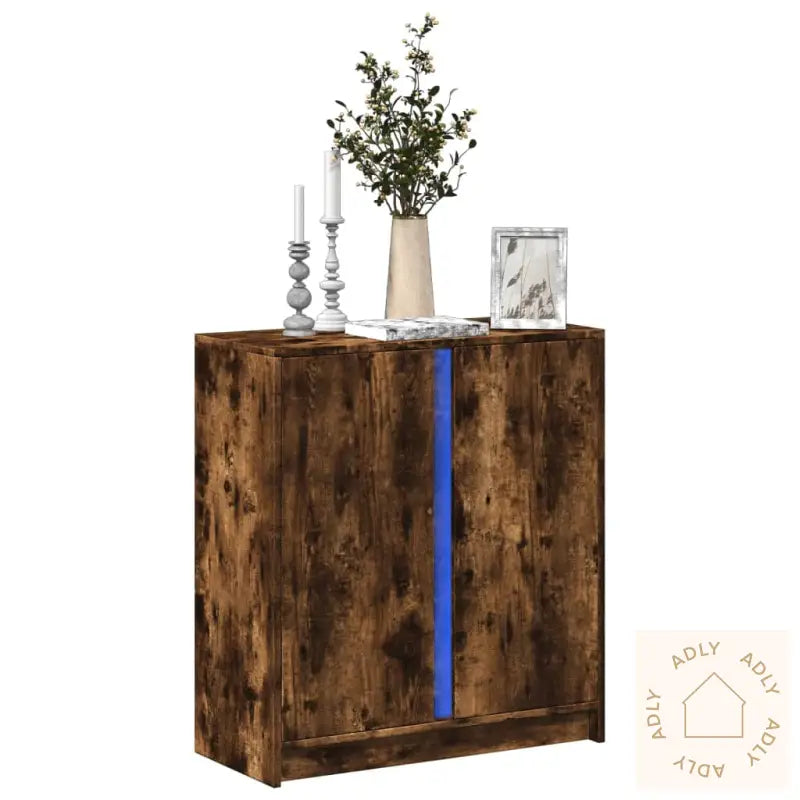 Skjenk Med Led Røkt Eik 77X34X85 Cm Konstruert Tre