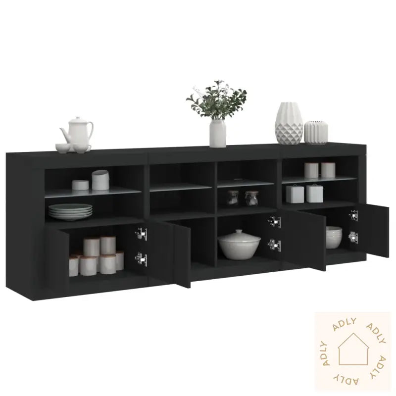 Skjenk Med Led-Lys Svart 202X37X67 Cm