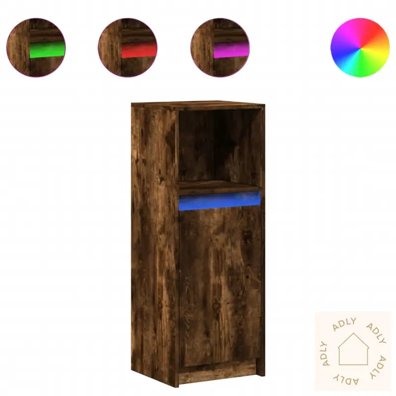 Skjenk Med Led Røkt Eik 38X34X100 Cm Konstruert Tre