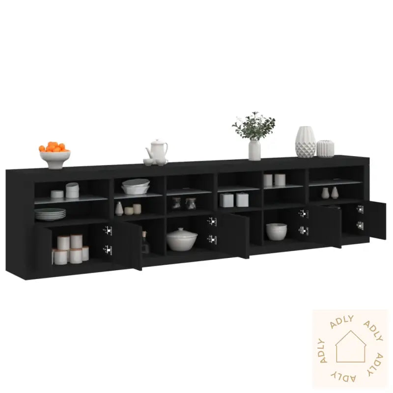 Skjenk Med Led-Lys Svart 283X37X67 Cm