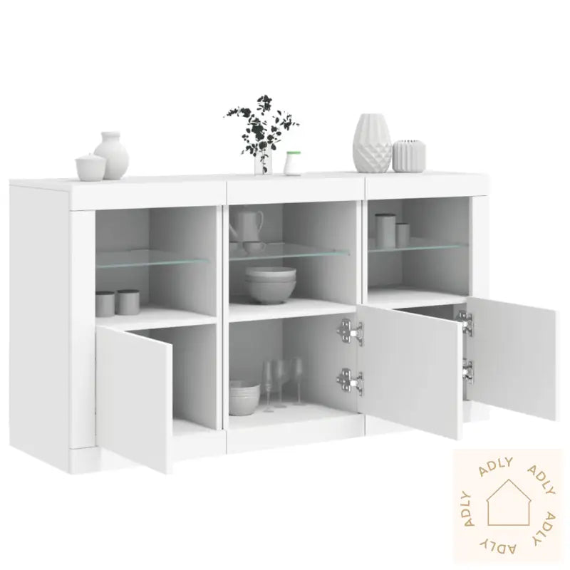 Skjenk Med Led-Lys Hvit 123X37X67 Cm