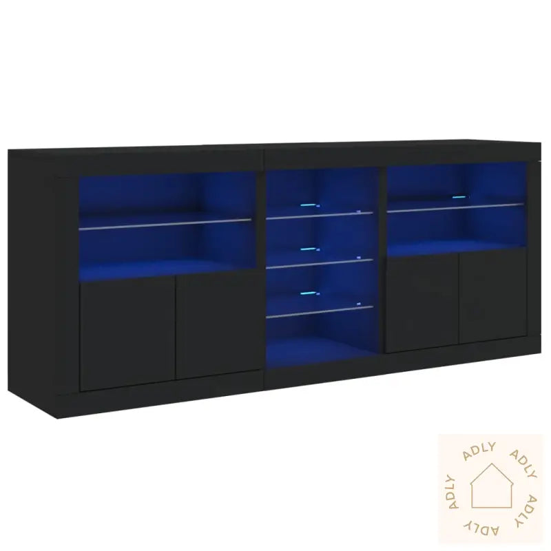 Skjenk Med Led-Lys Svart 162X37X67 Cm