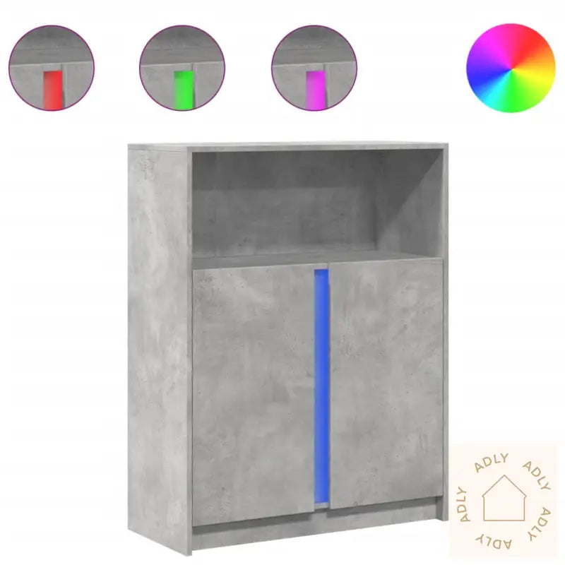 Skjenk Med Led Betonggrå 77X34X100 Cm Konstruert Tre