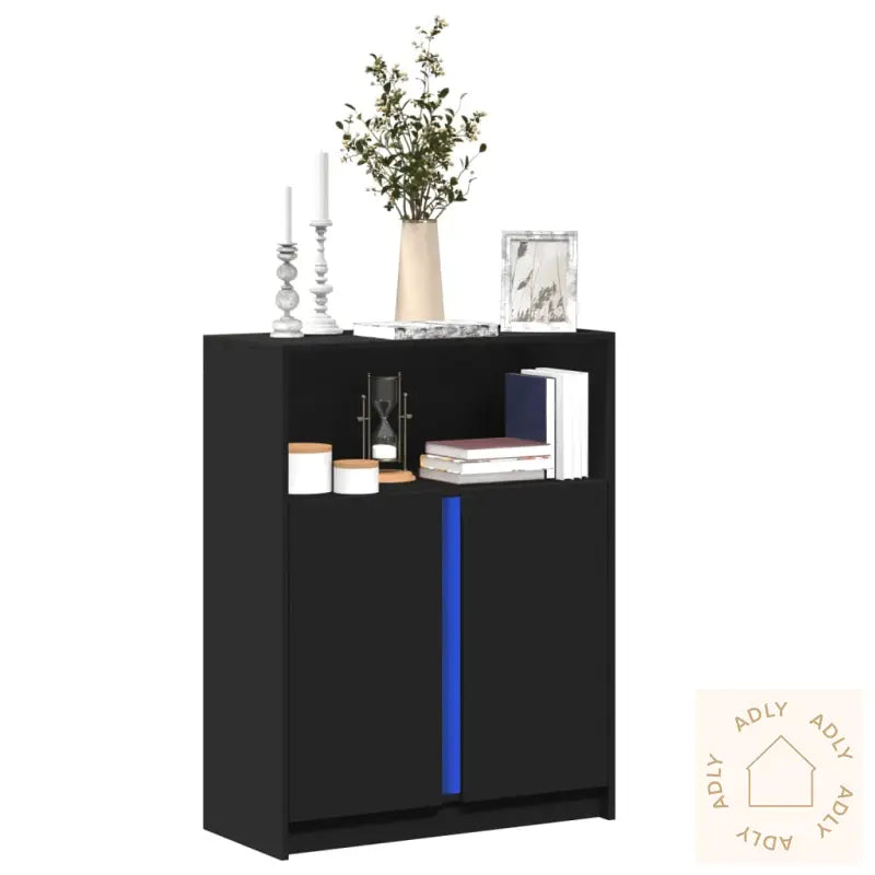Skjenk Med Led Svart 77X34X100 Cm Konstruert Tre