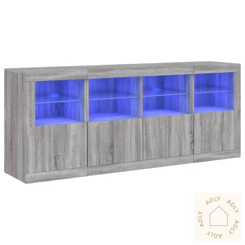 Skjenk Med Led-Lys Grå Sonoma 163X37X67 Cm