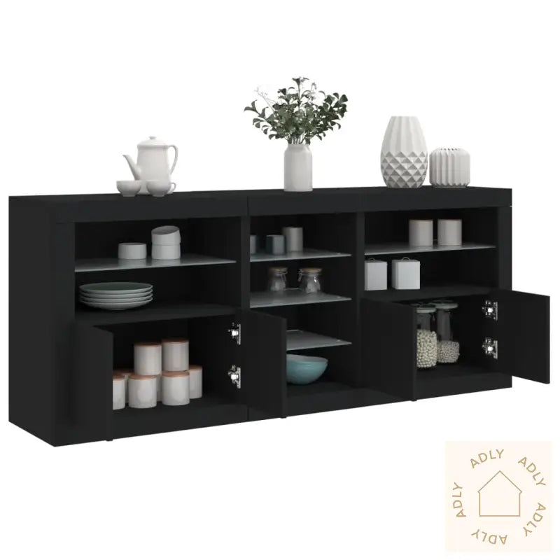 Skjenk Med Led-Lys Svart 162X37X67 Cm