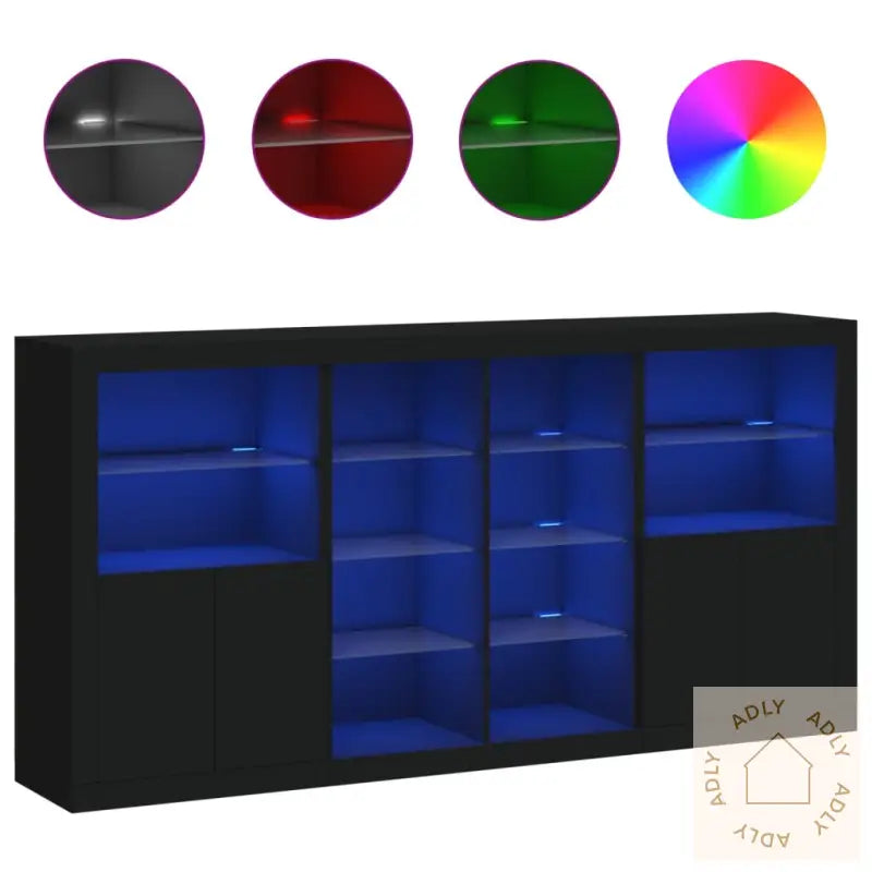 Skjenk Med Led-Lys Svart 202X37X100 Cm
