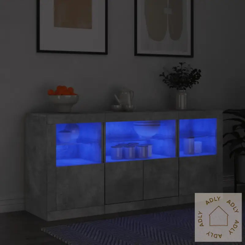 Skjenk Med Led-Lys Betonggrå 142,5X37X67 Cm