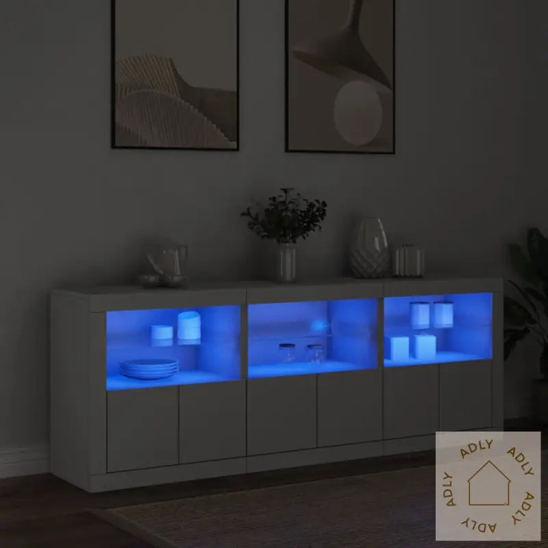 Skjenk Med Led-Lys Hvit 181,5X37X67 Cm