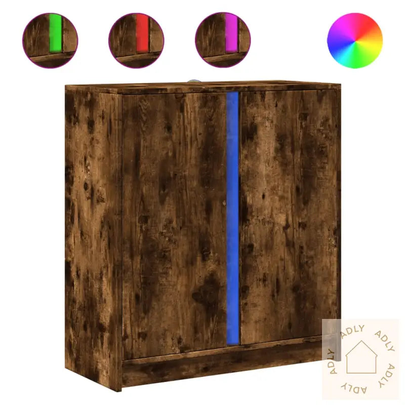 Skjenk Med Led Røkt Eik 77X34X85 Cm Konstruert Tre