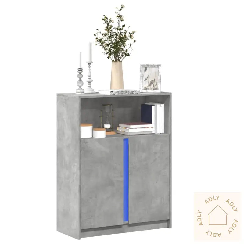 Skjenk Med Led Betonggrå 77X34X100 Cm Konstruert Tre