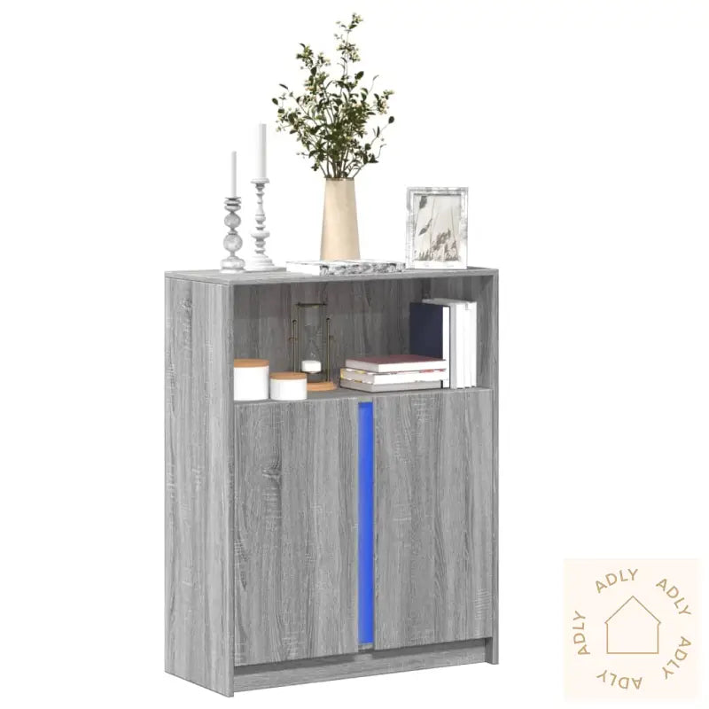 Skjenk Med Led Grå Sonoma 77X34X100 Cm Konstruert Tre