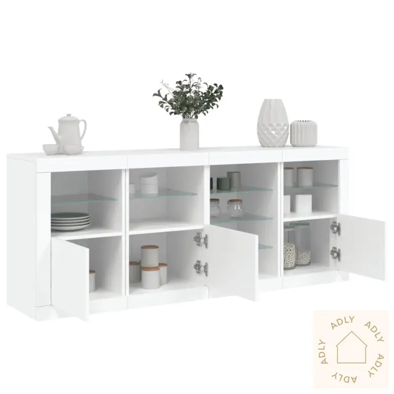 Skjenk Med Led-Lys Hvit 164X37X67 Cm